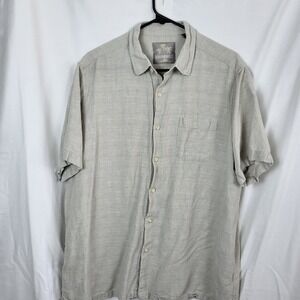 Margaritaville Mens XL Silk Linen Short Sleeve Button Up Shirt Tan Slub Texture